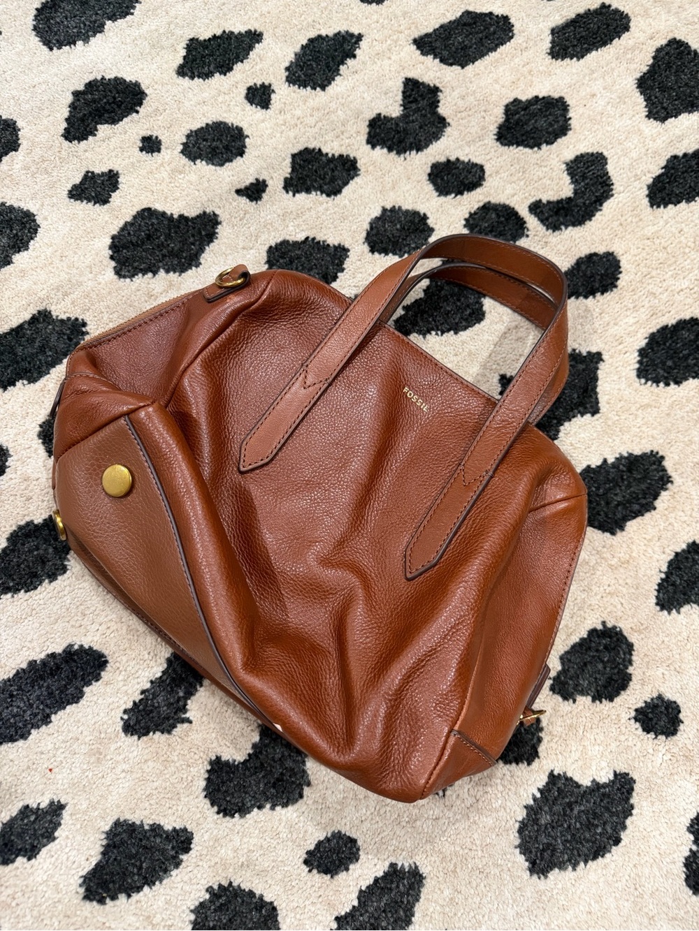 Fossil Chestnut Brown Leather Tote with Gold Hardware